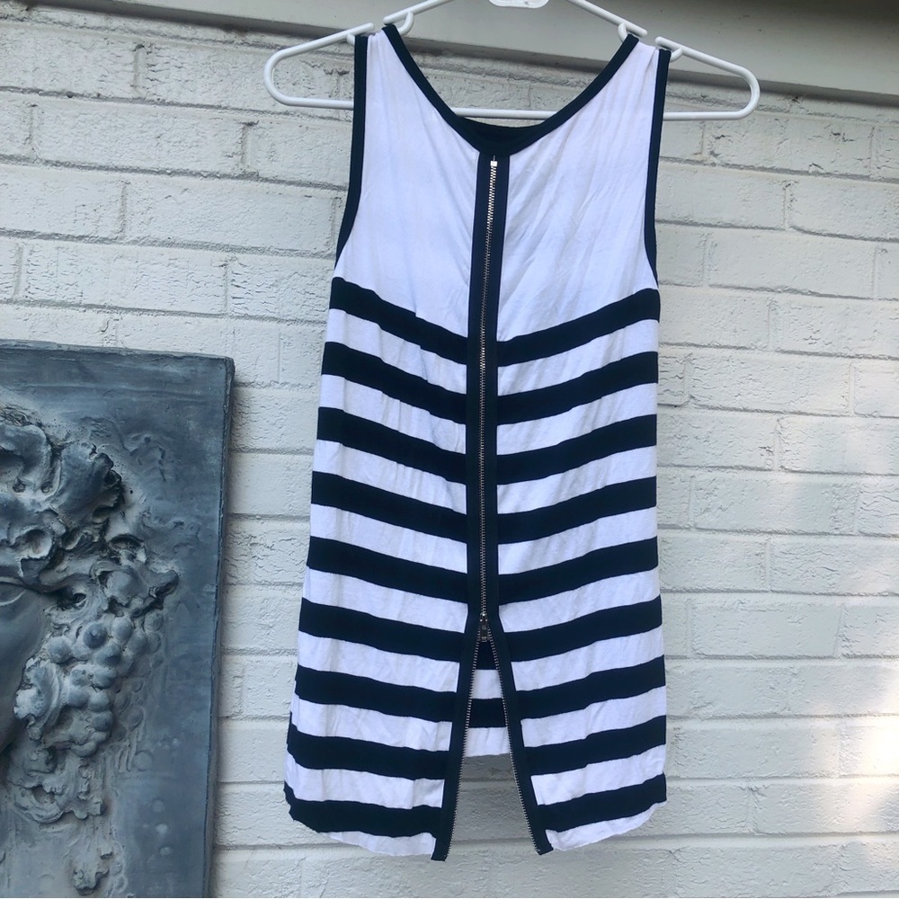 Bailey 44 Black and White Stiped Zip back Tank Top